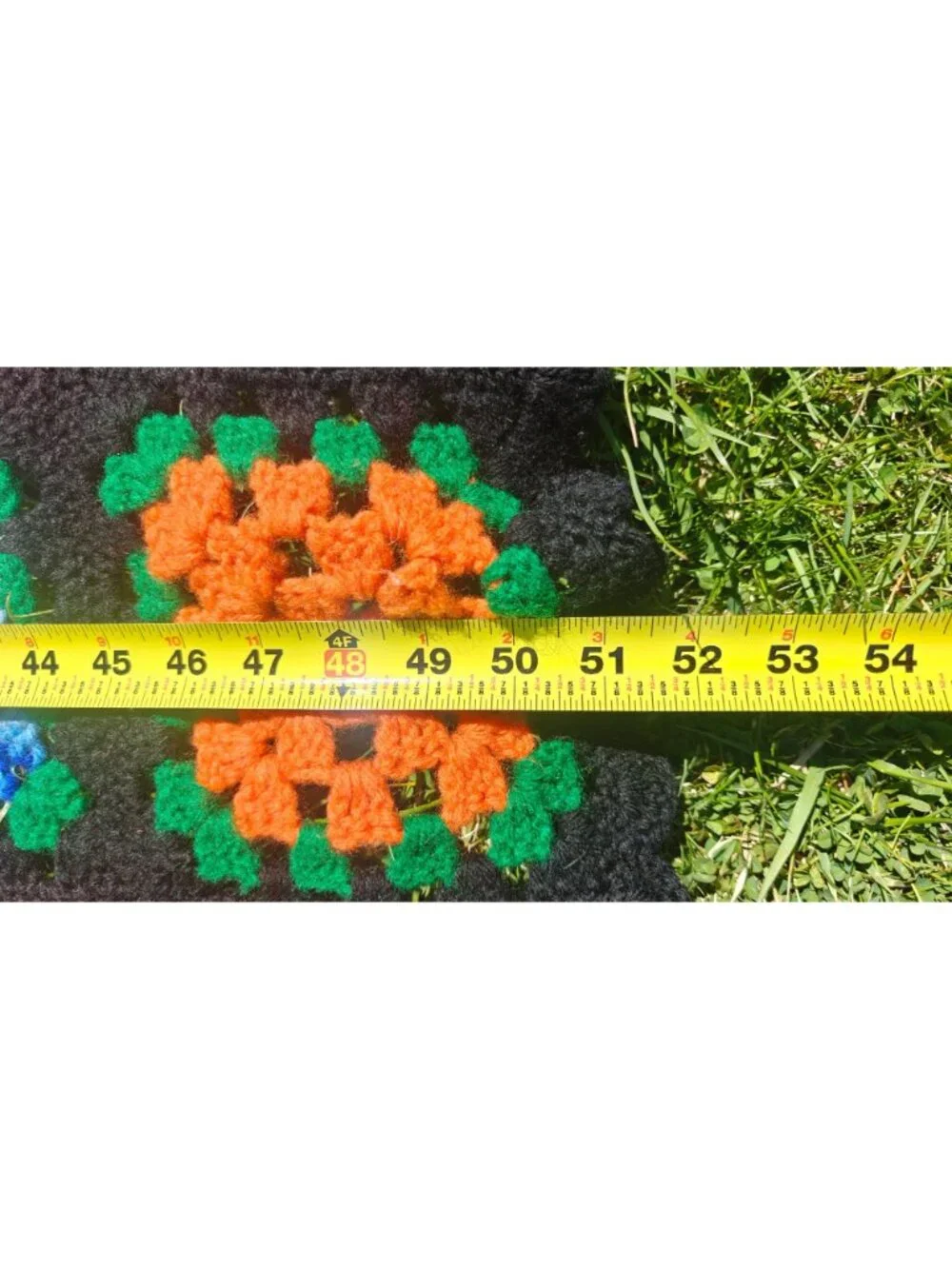 Handmade Vintage Crochet Afghan Blanket Multicolor Granny Square Black Large